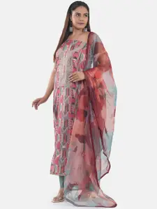 MOZAFIA Abstract Embroidered Organza Unstitched Dress Material