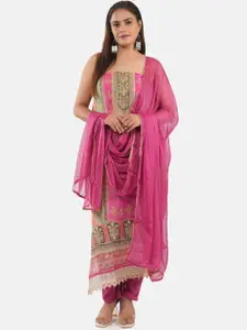 MOZAFIA Paisley Embroidered Beads and Stones Organza Unstitched Dress Material