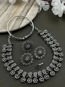 NAMAN ARTS Mohini Silver-Plated Oxidised Necklace Jewellery Set