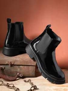 The Roadster Life Co. Women Patent Finish Mid-Top Chelsea Boots