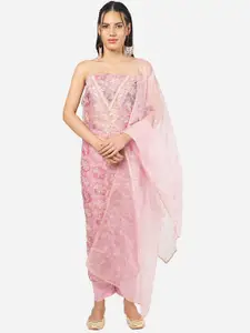 MOZAFIA Premium Floral Embroidered Zari Organza Unstitched Dress Material