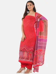 MOZAFIA Bandhani Printed Thread Work Organza Unstitched Dress Material