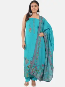 MOZAFIA Floral Printed Zari Pure Silk Unstitched Dress Material