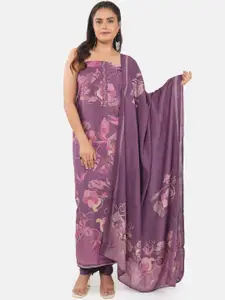 MOZAFIA Floral Printed Beads and Stones Pure Silk Unstitched Dress Material