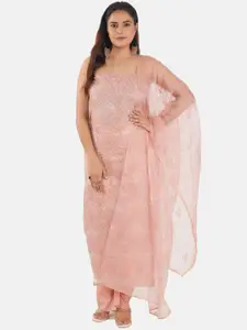 MOZAFIA Floral Embroidered Beads and Stones Organza Unstitched Dress Material