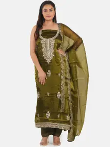 MOZAFIA Paisley Embroidered Beads and Stones Unstitched Dress Material