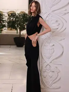 MIAKEE Round Neck Draped Top & Trouser Co-Ords