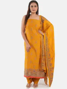 MOZAFIA Paisley Printed Beads and Stones Pure Silk Unstitched Dress Material