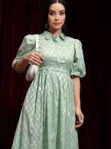 Vishudh Printed Puff Sleeve Shirt Midi Dress