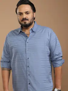 HIGHLANDER Men Cotton Horizontal Stripes Plus size Casual Shirt