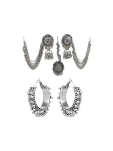 JMBW INTERNATIONAL Pack Of 4 Silver Plated Artificial Beads Contemporary Hoop Earrings