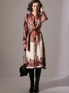 Vero Moda Women Ethnic Motifs Print Shirt Midi Dress With Belt