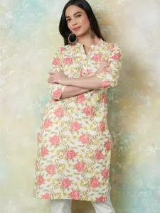 Melange by Lifestyle Floral Printed Mandarin Collar Cotton Straight Kurta