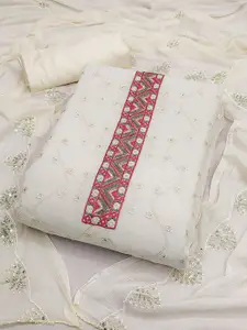 LADY SHOPI Geometric Embroidered Sequinned Silk Georgette Unstitched Dress Material