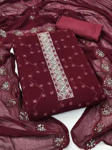 LADY SHOPI Chevron Embroidered Sequinned Silk Georgette Unstitched Dress Material