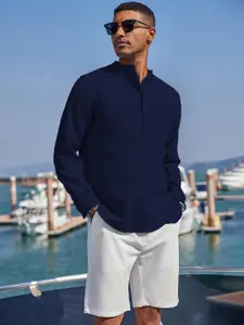 Anouk Blue Mandarin Collar Cotton Straight Short Kurta