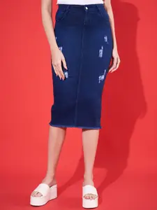 Purple Feather Light Washed Pencil Midi Skirts