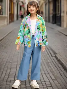 Safehugs Girls Printed Single Breasted Blazer