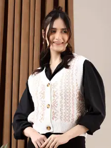 Stylecast X Kotty Women Printed Sleeveless Cardigan Sweater