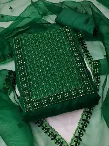 LADY SHOPI Floral Embroidered Thread Work Pure Silk Unstitched Dress Material