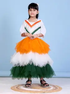 BAESD Girls Colourblocked Net A-Line Maxi Dress