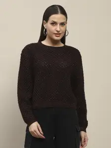 Madame Women Self Design Open Knit Pullover Sweaters