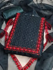 JULEE Floral Embroidered Sequinned Pure Silk Unstitched Dress Material