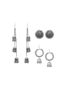 JMBW INTERNATIONAL Pack Of 6 Silver Plated Artificial BeadsContemporary Jhumkas Earrings