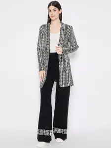 Camey Geometric Printed Open Front Woollen Shrug With Palazzos