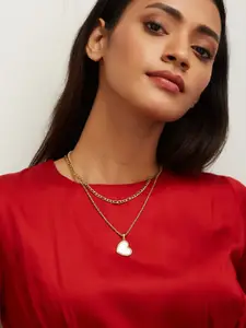 Yinara Gold-Plated Stainless Steel Heart Shaped Pendant Layered Necklace