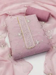 LADY SHOPI Geometric Embroidered Sequinned Silk Georgette Unstitched Dress Material