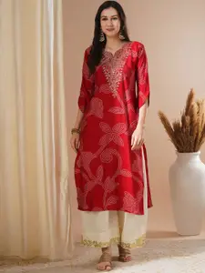 FASHOR Bandhani Printed Sequinned Regular Straight Kurta