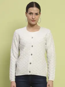 Madame Women Self Design Cable Knit Cardigan Sweater