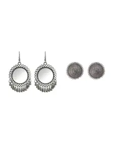 JMBW INTERNATIONAL Set Of 2 Silver Plated Beaded Oxidised Contemporary Drop Earrings