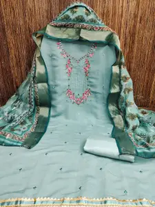 JULEE Floral Embroidered Thread Work Pure Silk Unstitched Dress Material