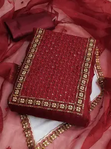 JULEE Floral Embroidered Thread Work Pure Silk Unstitched Dress Material