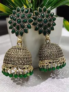 JMBW INTERNATIONAL Gold Plated Beaded Dome Shaped Jhumkas