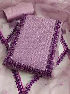 LADY SHOPI Floral Embroidered Sequinned Pure Silk Unstitched Dress Material