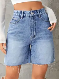 LULU & SKY Women Washed High-Rise Denim Shorts