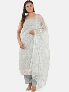 MOZAFIA Floral Embroidered Sequinned Unstitched Dress Material