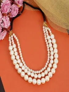 UNIVERSITY TRENDZ Gold-Plated Freshwater Pearl Beaded Triple Layered Necklace