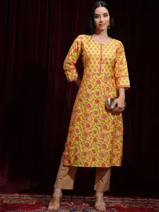 Vishudh Floral Printed Gotta Patti Round Neck Straight Kurta