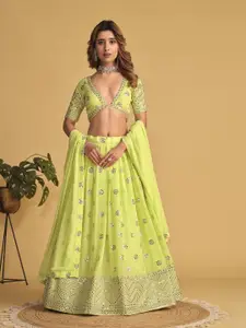 YOYO Fashion Embroidered Sequinned Semi-Stitched Lehenga & Unstitched Blouse With Dupatta