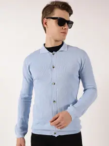 Thomas Scott Men Pure Cotton Ribbed Shirt Collar Cardigan Sweater