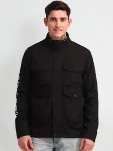 U.S. Polo Assn. Denim Co. Men Stand Collar Typography Printed Casual Bomber Jacket