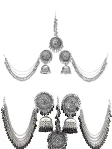 JMBW INTERNATIONAL Pack Of 4 Silver Plated Artificial Beads Contemporary Ear Cuff Earrings