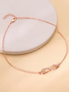 GIVA 925 Sterling Silver Rose Gold-Plated Stone Studded Eternal Loop Anklet
