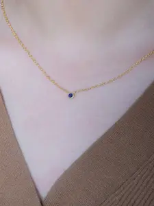 Anushka Jain Jewellery 925 Sterling Silver Gold-Plated Studded Sapphire Solitaire Necklace