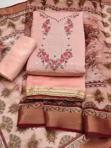 LADY SHOPI Floral Embroidered Pure Silk Unstitched Dress Material