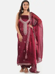 MOZAFIA Embroidered Zari Art Silk Unstitched Dress Material